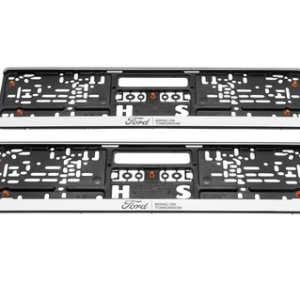 Fordovo držalo registrske tablice srebrno, s črnim logotipom Ford in črnim napisom "BRING ON TOMORROW"